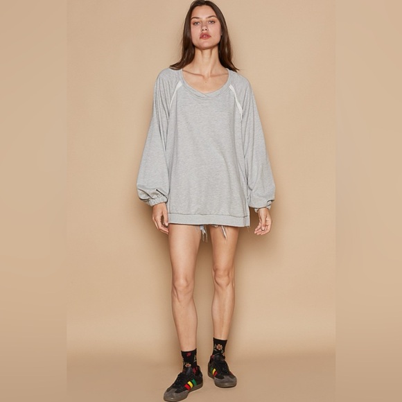 POL Back Cross Strap Detail Balloon Sleeve Sweatshirt - Picture 3 of 4